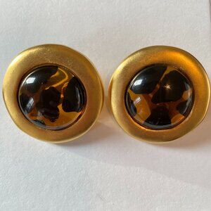 Ivana Trump Statement Clip On Earrings Animal Print Resin & Gold Tone 80s Glam